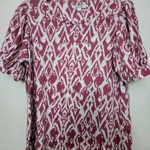 Chico's pink and white top with ikat design and‎ puffy short sleeves Size 3/XL